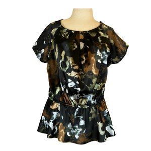 Pleione Womens Satin Peplum Blouse Size XL